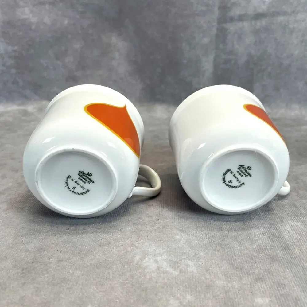 2 RARE Seltmann Weiden Bavaria W. Germany Tea Cup Orange Tear Drop Porcelain MCM